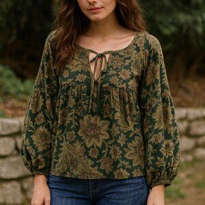 Ralph Lauren Denim Supply Y2K Babydoll Top Paisley sz S Forest Fairy Festival
